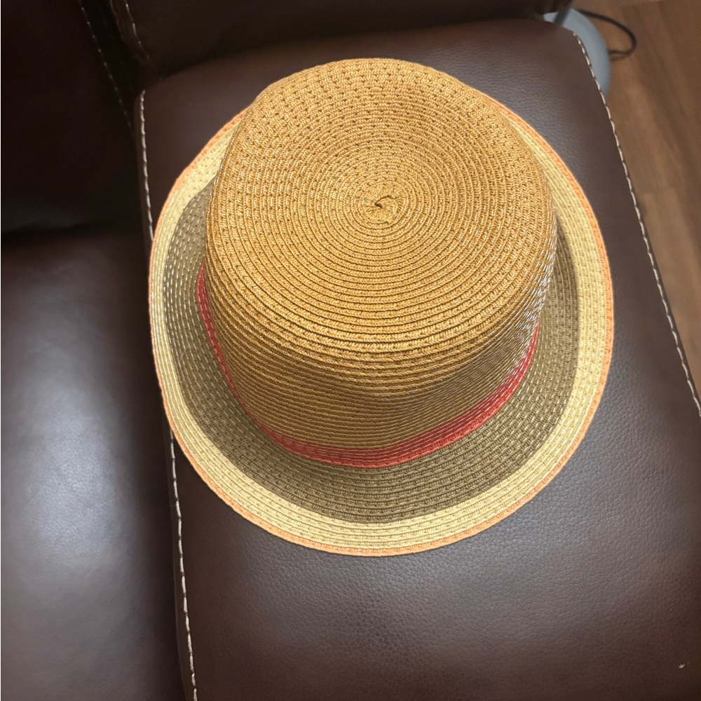 Straw Sun Hat with Orange and Coral Accents